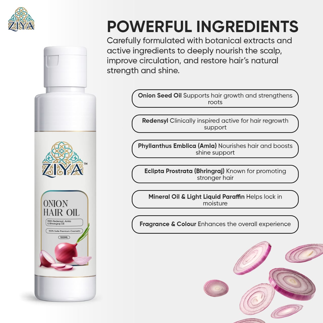 Ziya Onion Hair Oil with Onion Oil & Redensyl for Hair Fall Control - 100 ml - Image 3